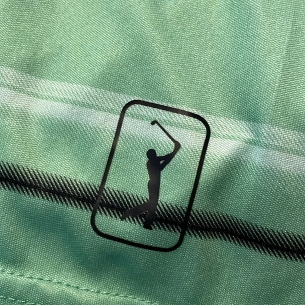 PGA Tour Green Golf Polo with Black and White Stripes Casual Shirt‎ Size Medium